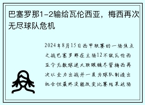 巴塞羅那1-2輸給瓦倫西亞，梅西再次無盡球隊危機